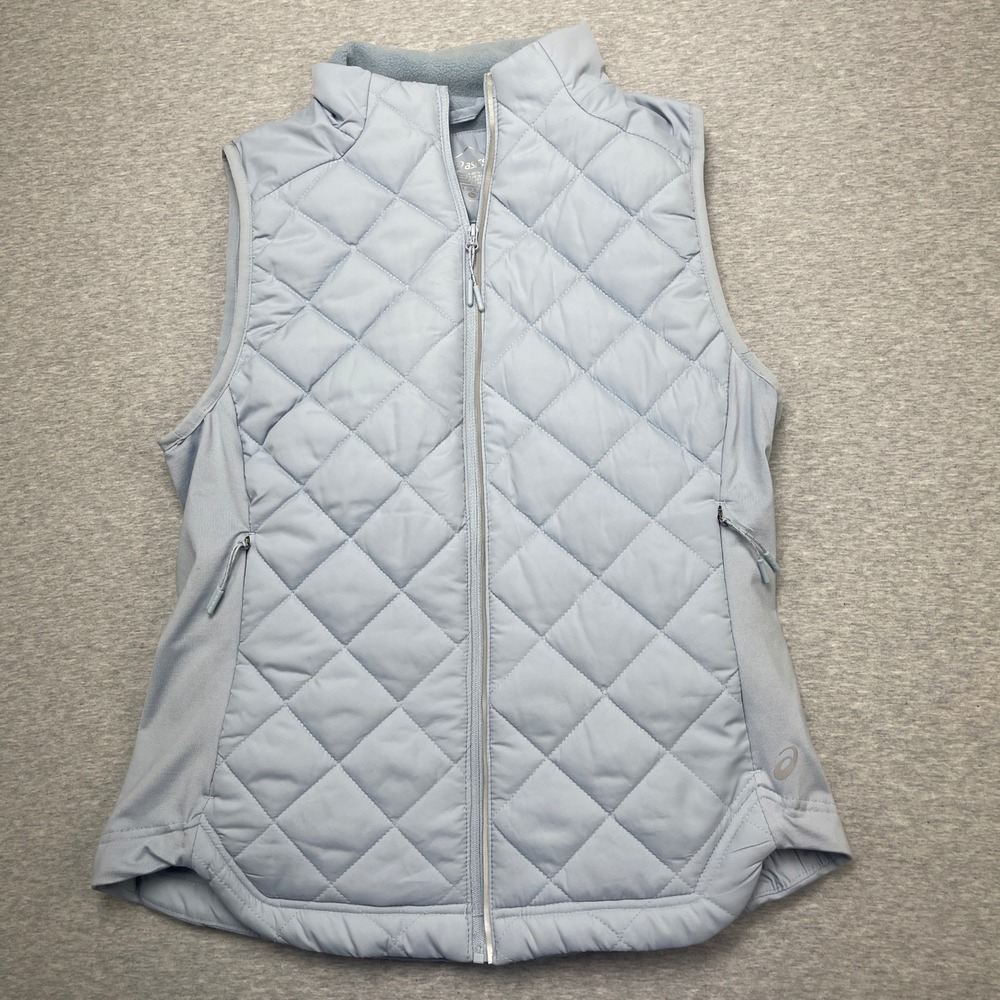 Asics Vest Women S AMXWVT3481 Light Blue Quilted Fleece Lined Full Zip EUC
